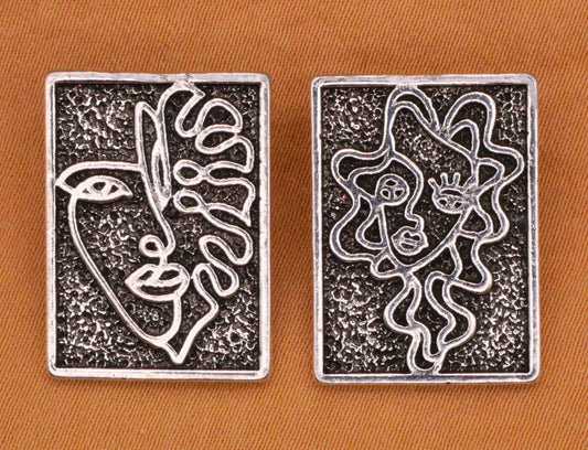 Face People Drawn Art Look Silver Metal Button Various 15x21mm