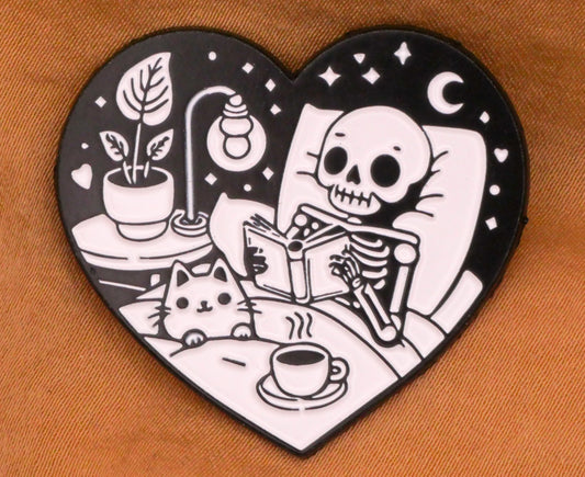 Heart Skeleton Kitty Cat Book Enamel Metal Large Button 32x36mm