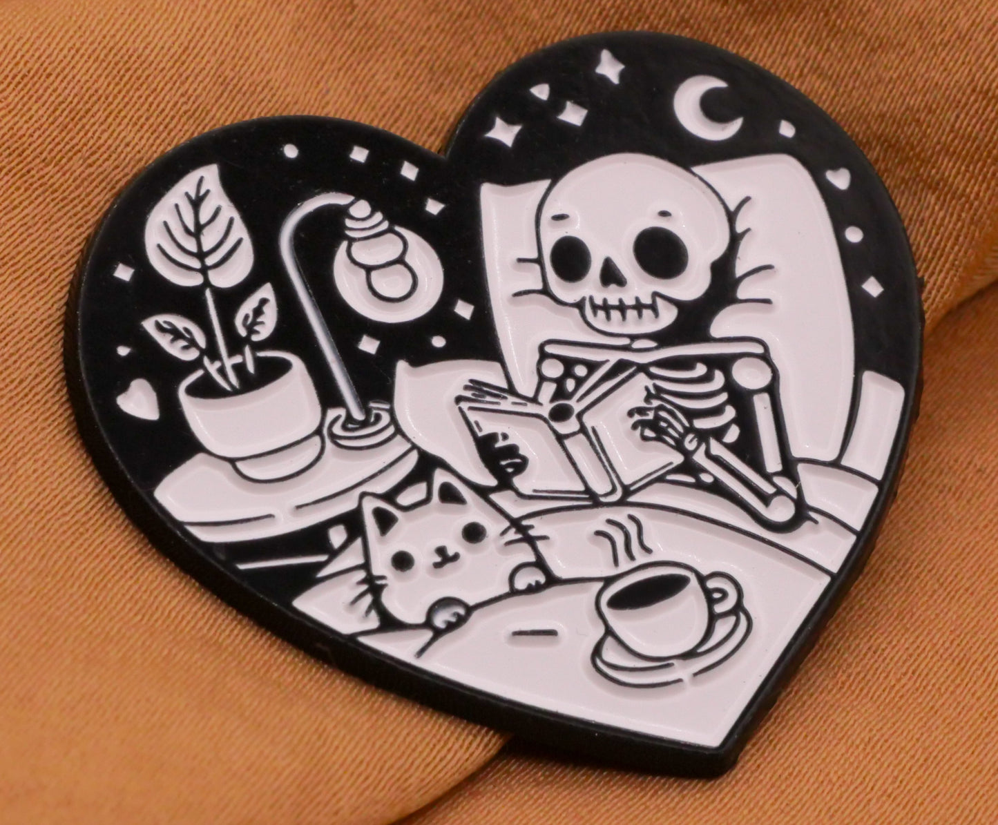 Heart Skeleton Kitty Cat Book Enamel Metal Large Button 32x36mm