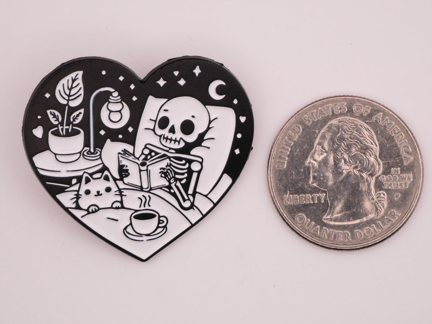 Heart Skeleton Kitty Cat Book Enamel Metal Large Button 32x36mm