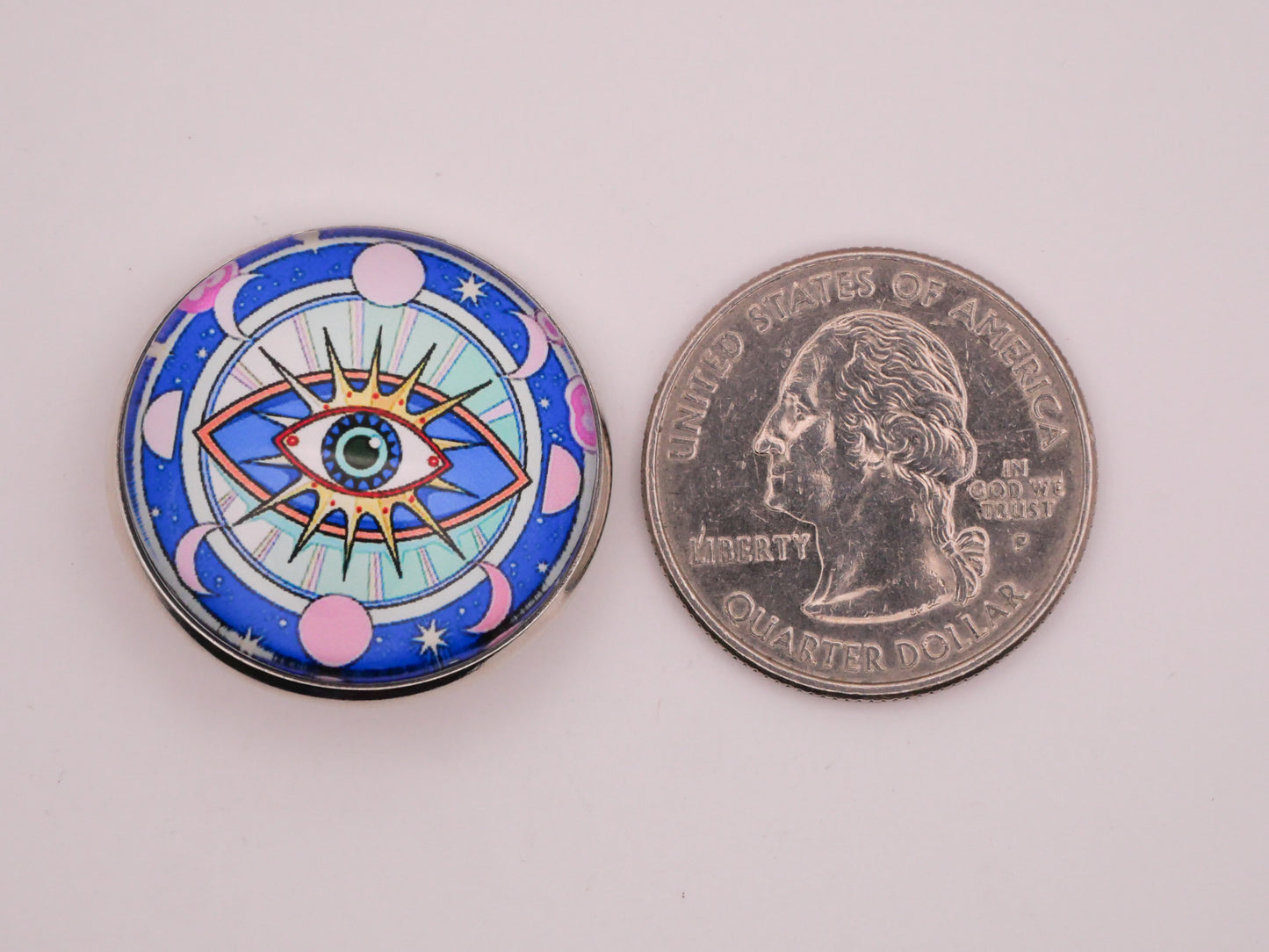 Eye Crescent Moon Glass Dome Silver Metal Button 27mm