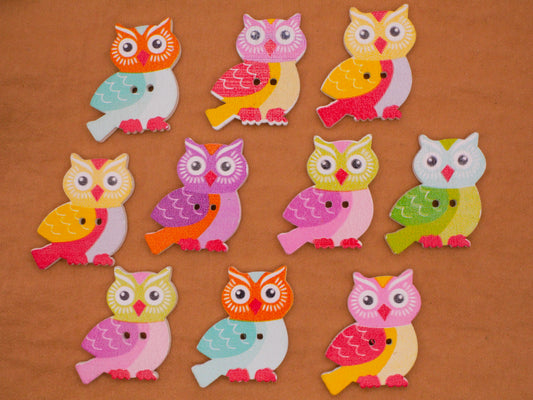 Owl Colorful Wood Assorted Set of Ten Buttons 21x30mm