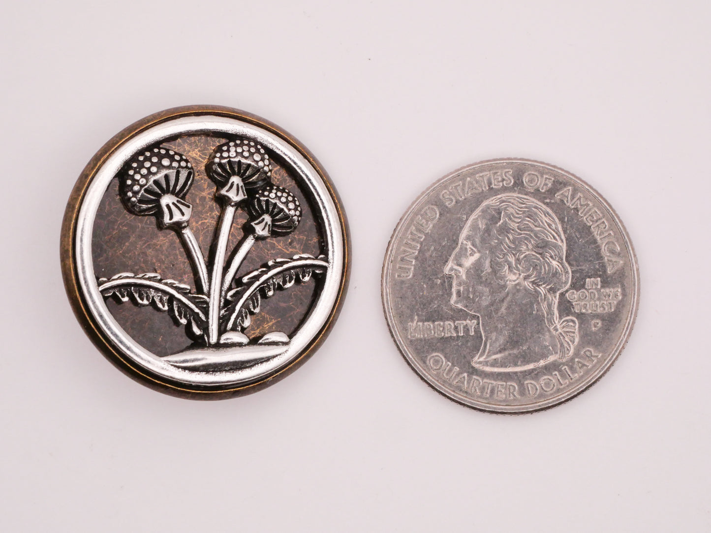 Thistle Dandelion Silver Bronze Two-Tone Metal Button 28mm