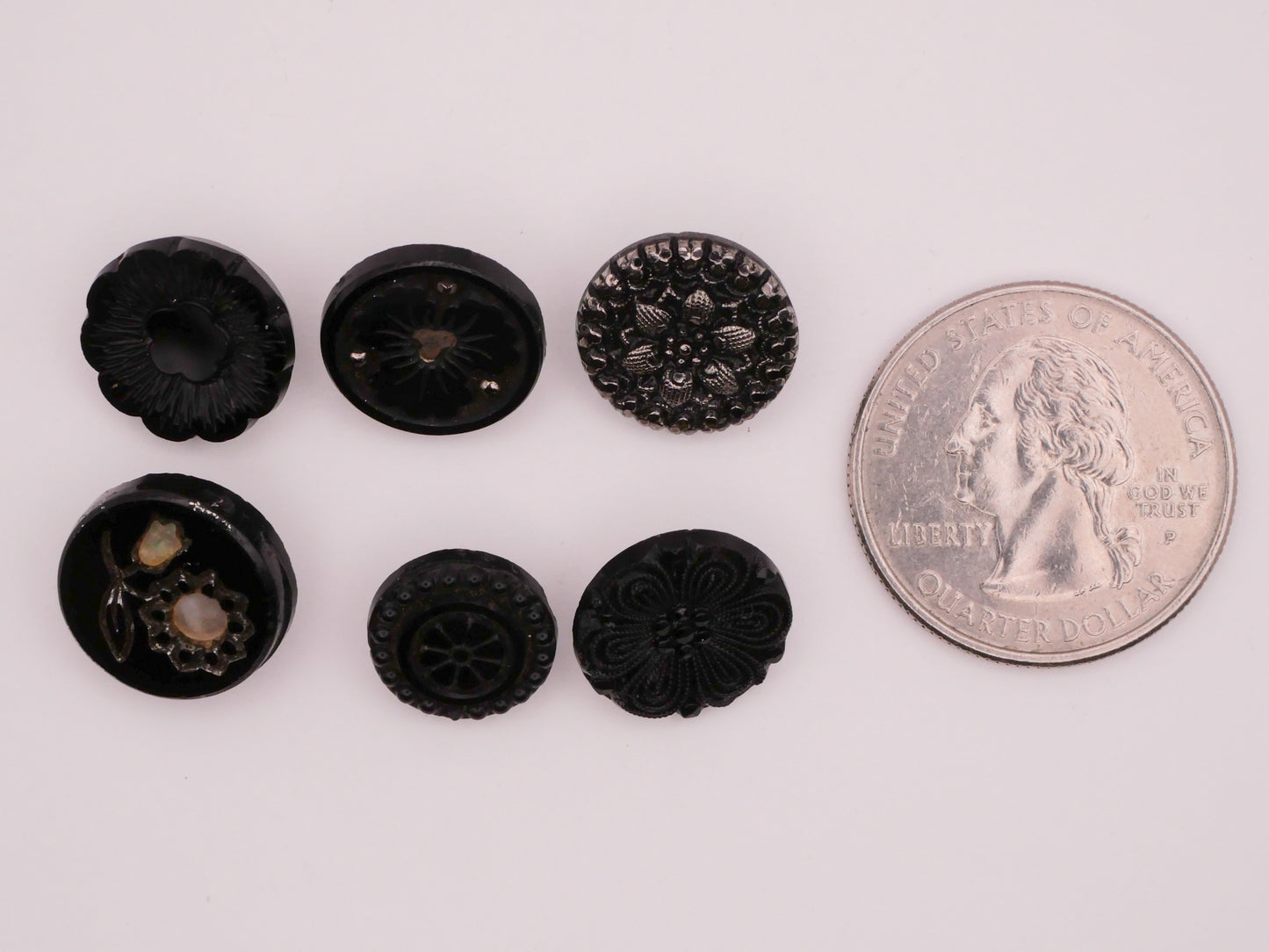 Flower Design Black Glass Button Various 12-14mm