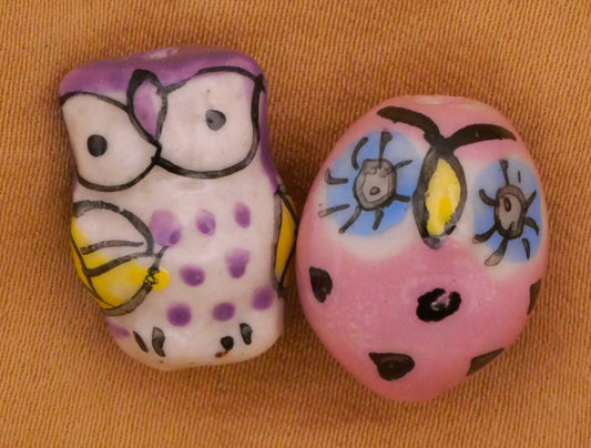 Owl Hand-Painted Ceramic Bead Embellishment Various 13-17mm
