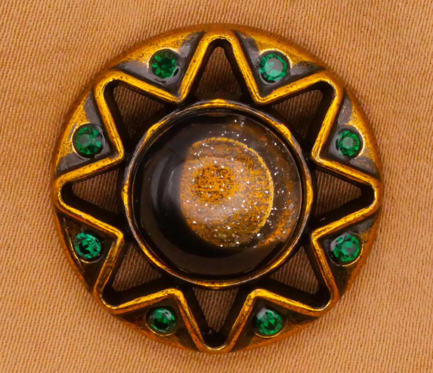 Sun Star Green Rhinestone Glitter Center Metal Button 24mm