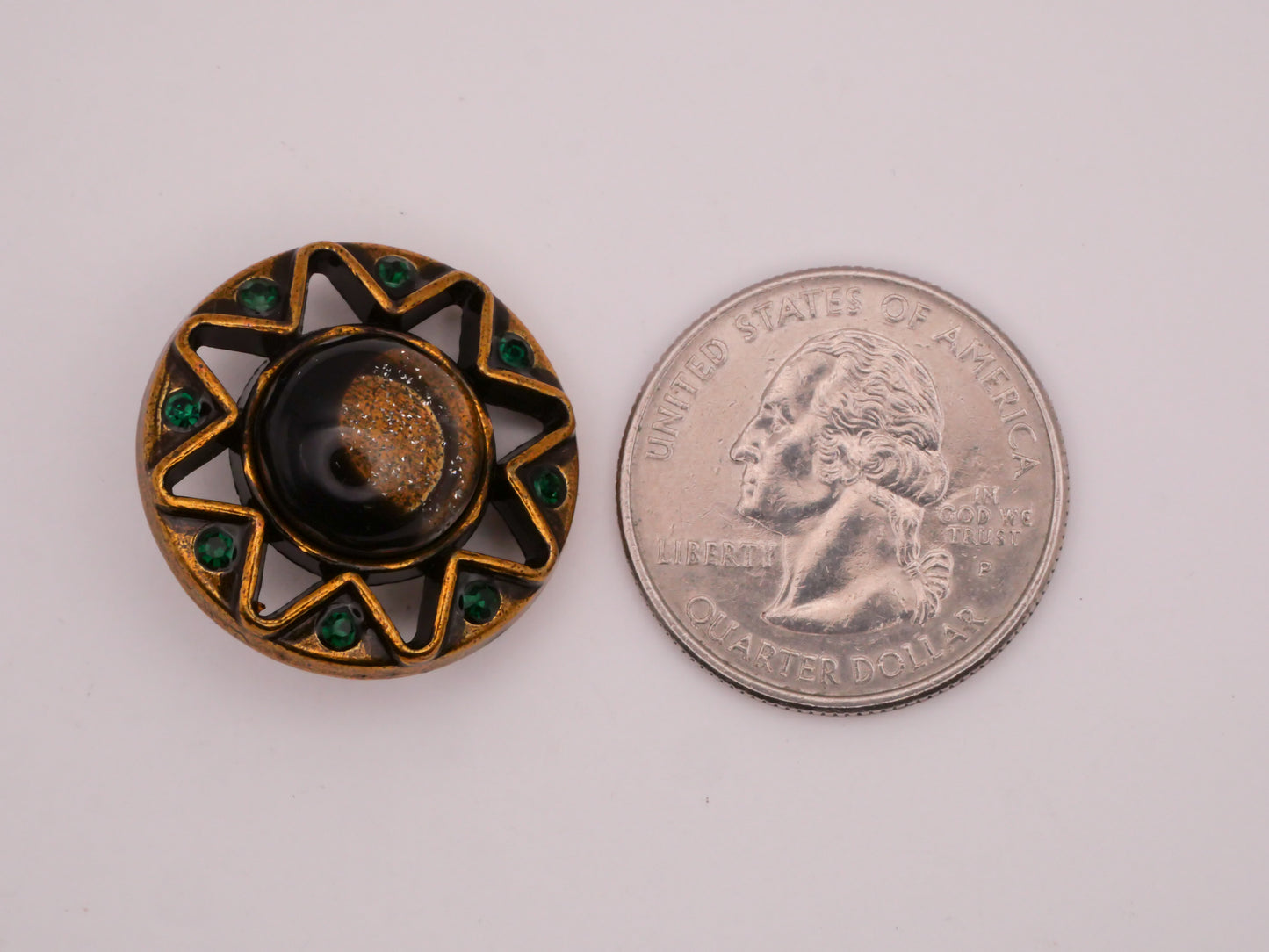 Sun Star Green Rhinestone Glitter Center Metal Button 24mm