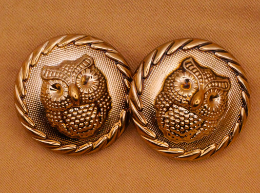 Owl Bird Champagne Plastic Pair of Buttons 23mm