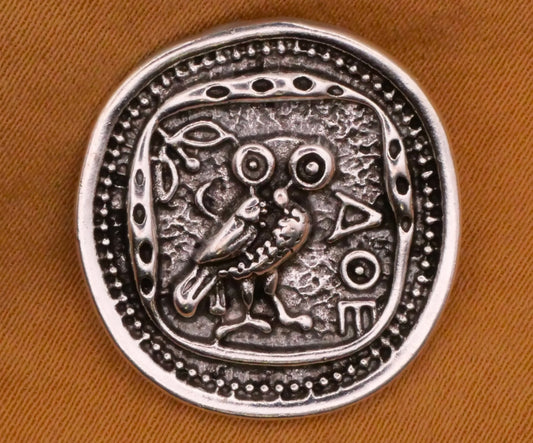 Owl Moon Roman Coin Silver Metal Button 20x21mm