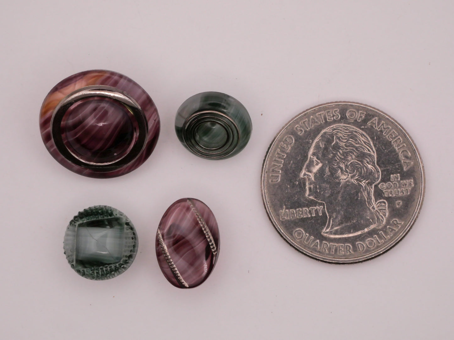 Purple or Blue Green Dig Dug Vintage Glass Button Various 10-17mm