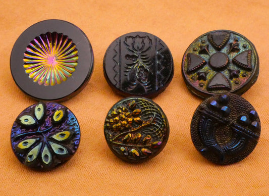 Rainbow Iridescent Black Glass Button Various 13-18mm