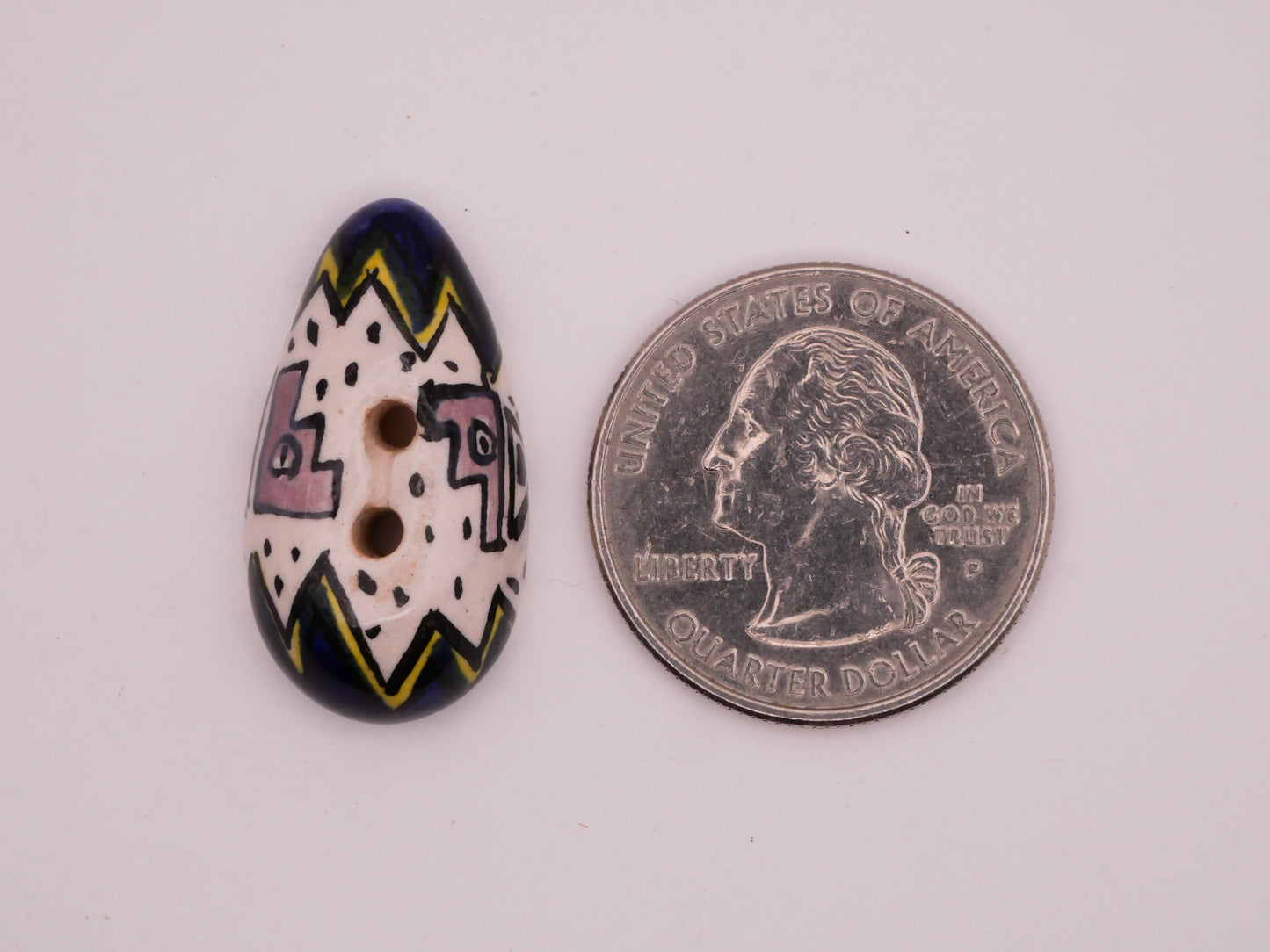 Tribal Aztec Hand-Painted Egg Shape Ceramic Button 15x27mm