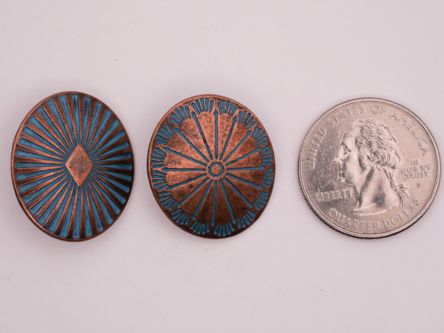 Southwest Copper Turquoise Enamel Metal Button Various 22x25mm