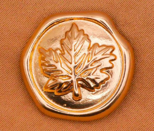 Leaf Wax Seal Look Shiny Gold Metal Button 19x20mm
