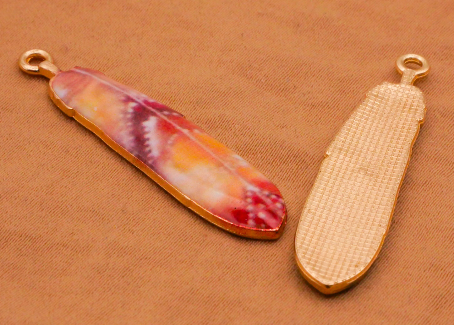 Feather Colorful Metal Assorted Set of Six Charms Embellishments 8x38mm