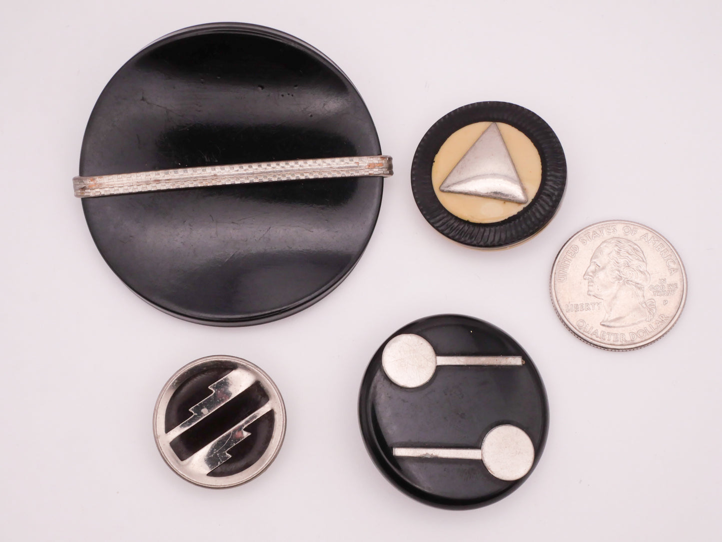 Metal Accent Black Plastic Art Deco Vintage Button Various 23-54mm