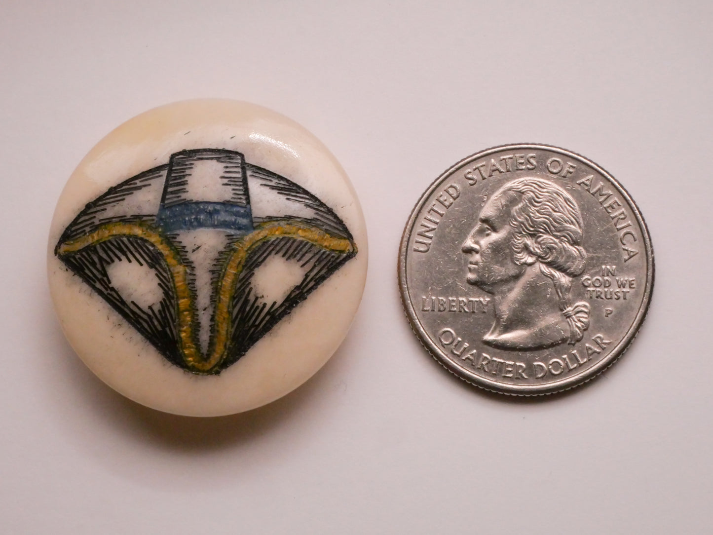 Tri Corner Hat Tender Buttons Etched Bone NBS Show Button 30mm