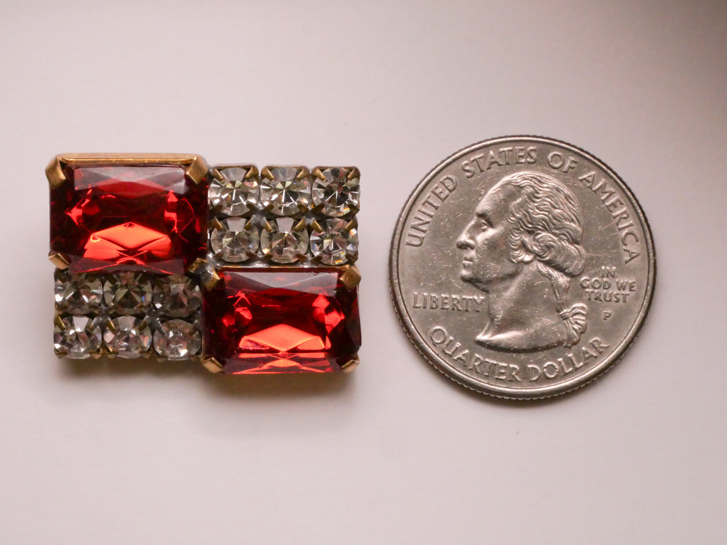 Burnt Orange Rectangle Vintage Czech Rhinestone Metal Button 19x27mm