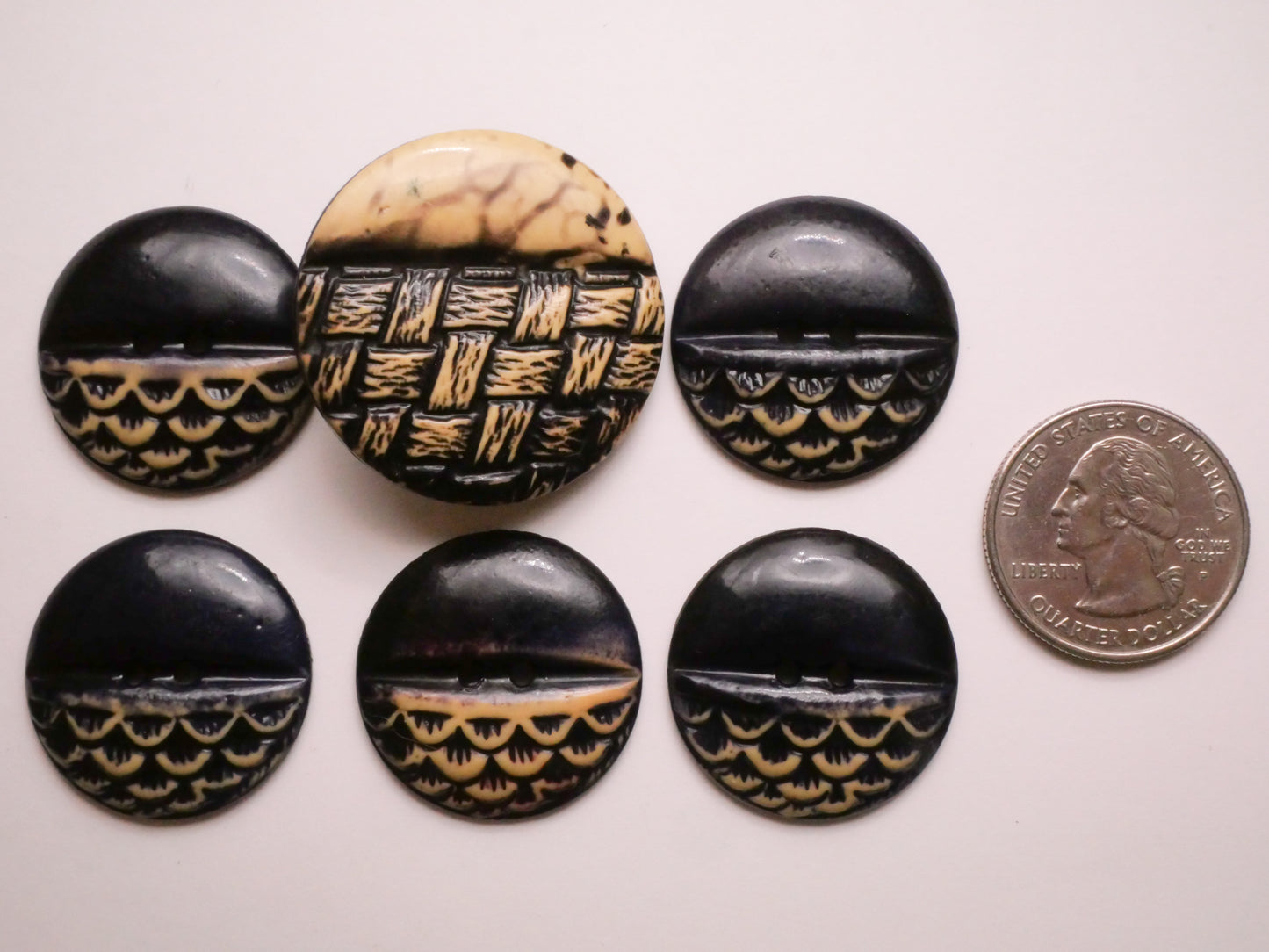 Feather or Basketweave Celluloid Early Plastic Button Various 27-33mm