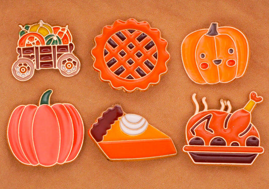 Thanksgiving Food Pie Pumpkins or Turkey Enamel Metal Button Various 15-24mm