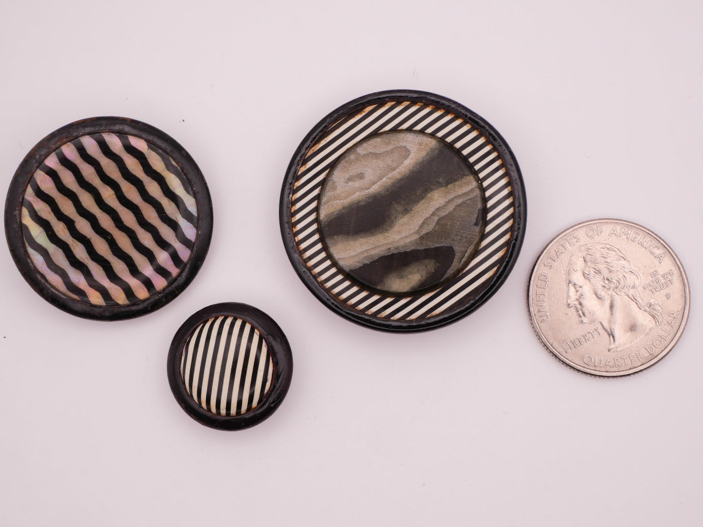 Stripe Black White Celluloid Early Plastic Vintage Button Various 9-37mm