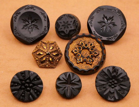 Snowflake Winter Black Glass Antique Button Various 11-18mm