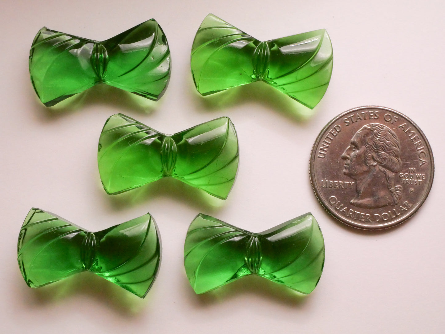 Bow Green Translucent Vintage Glass Button Various 16x27mm