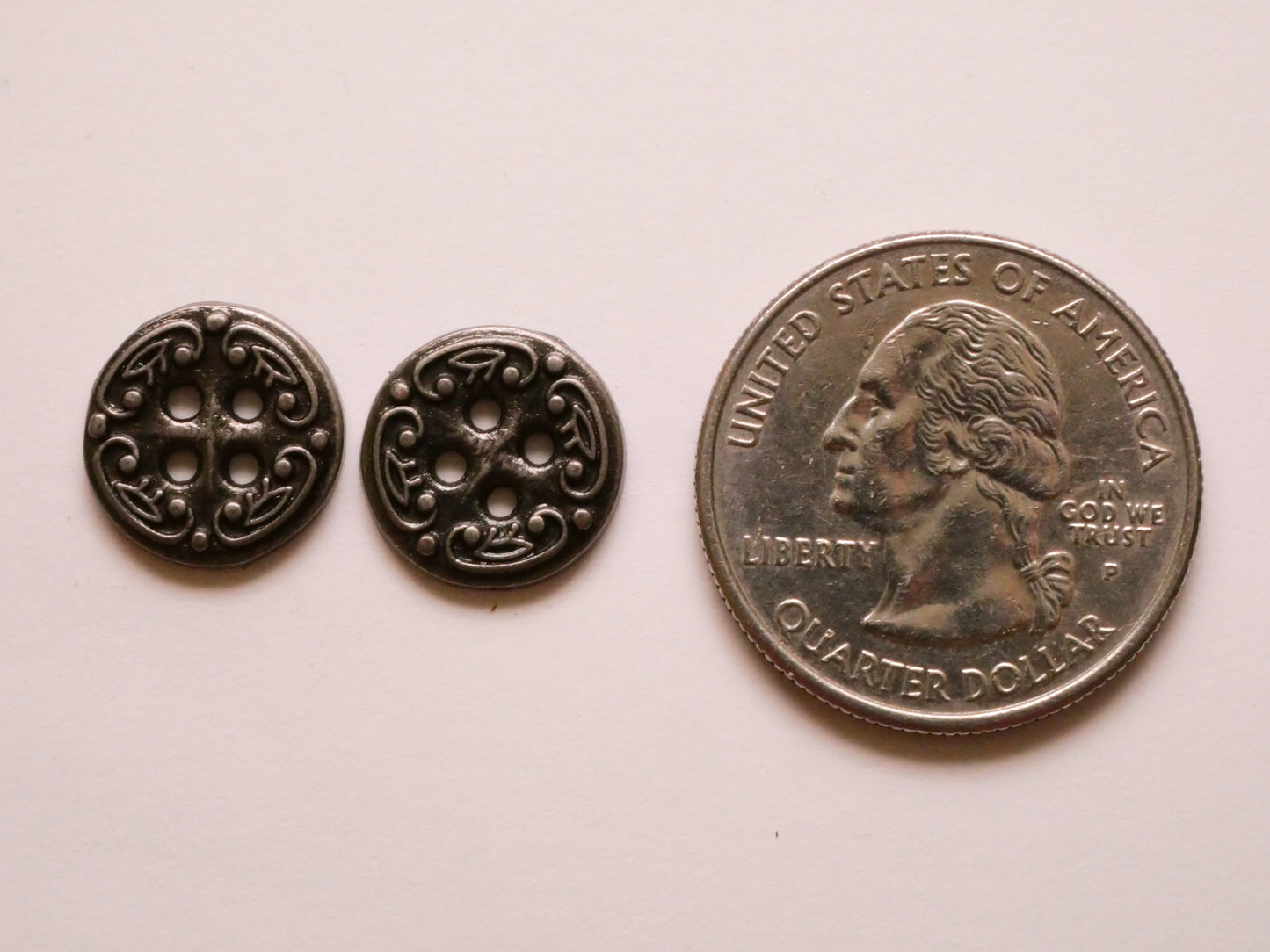 Old World Filigree Pewter Look Metal Pair of Buttons 13mm