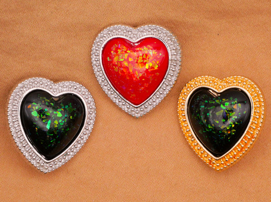Heart Shimmer Glitter Green or Red Meteal Button Various 20mm