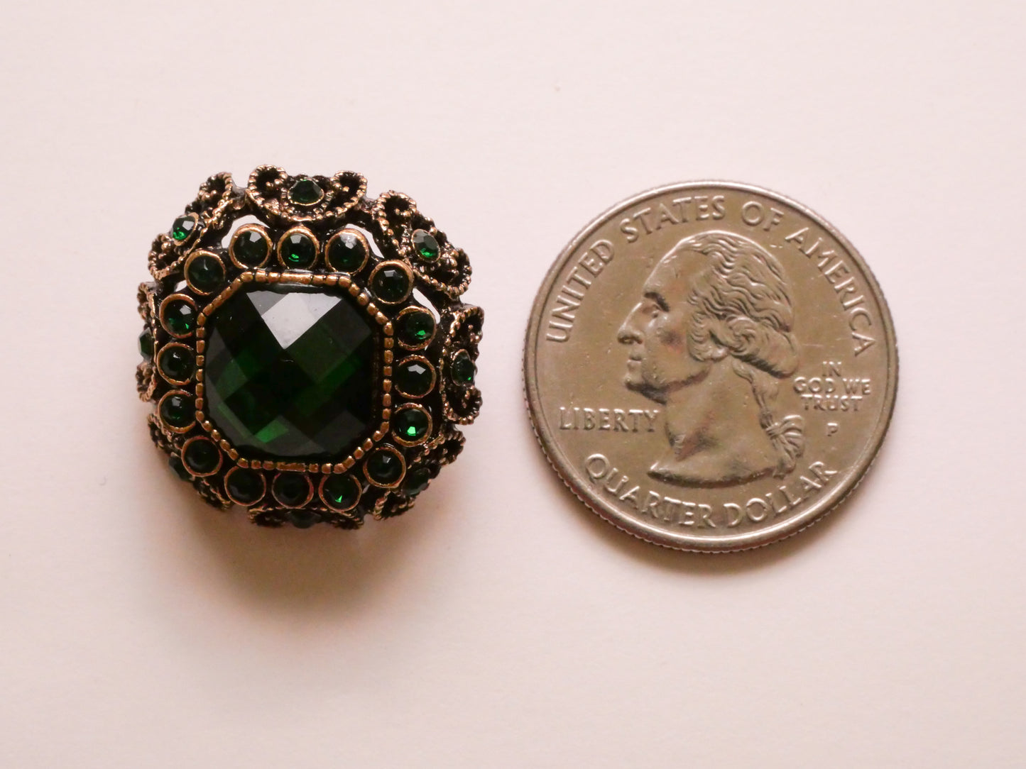 Rhinestone Green Bronze Old World Look Metal Button 22mm