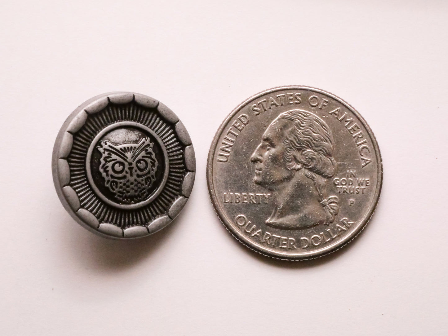 Owl Antiqued Silver Metal Pair of Buttons 20mm