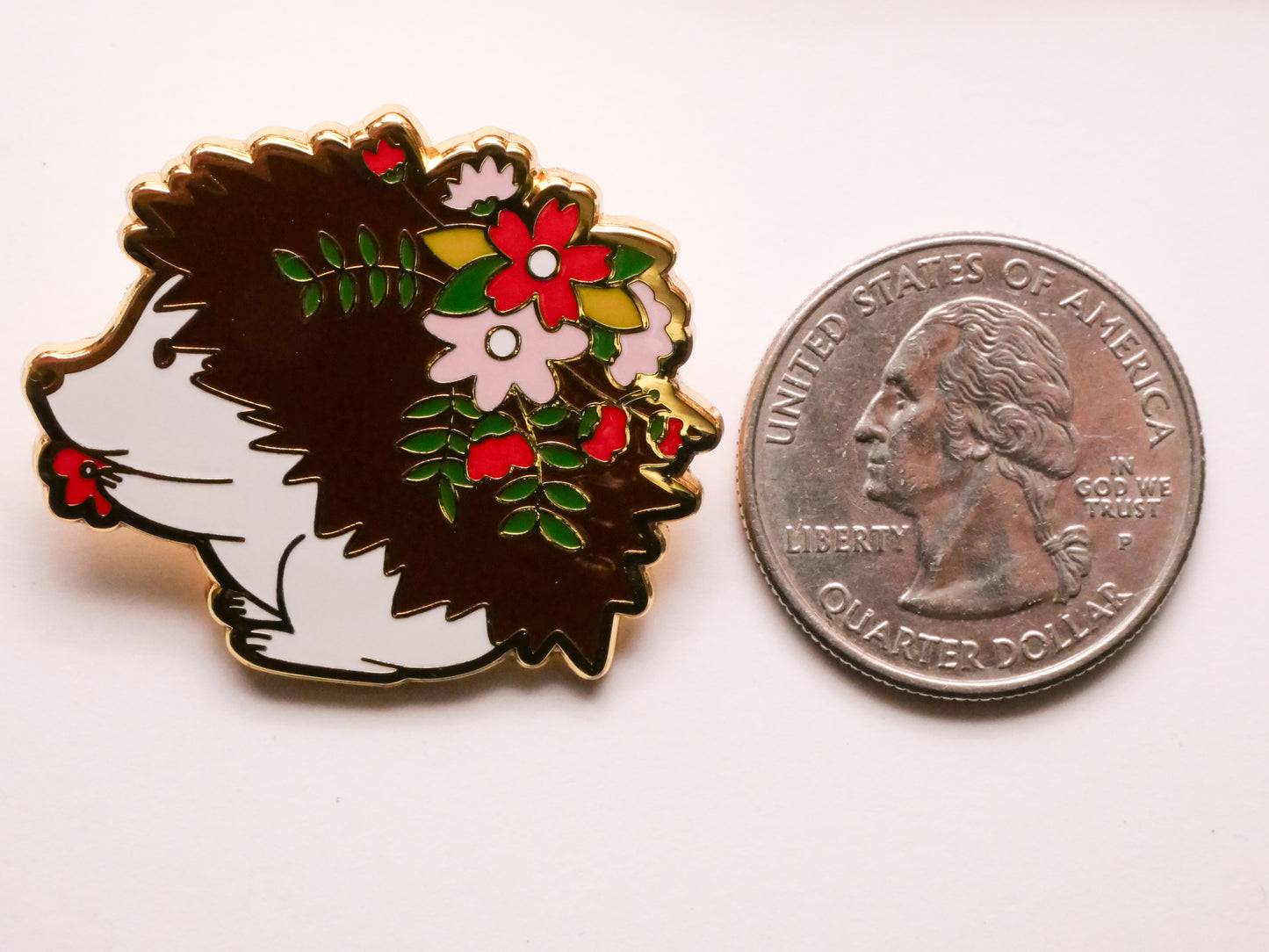 Hedgehog Flower Enamel Metal Large Button 30x35mm