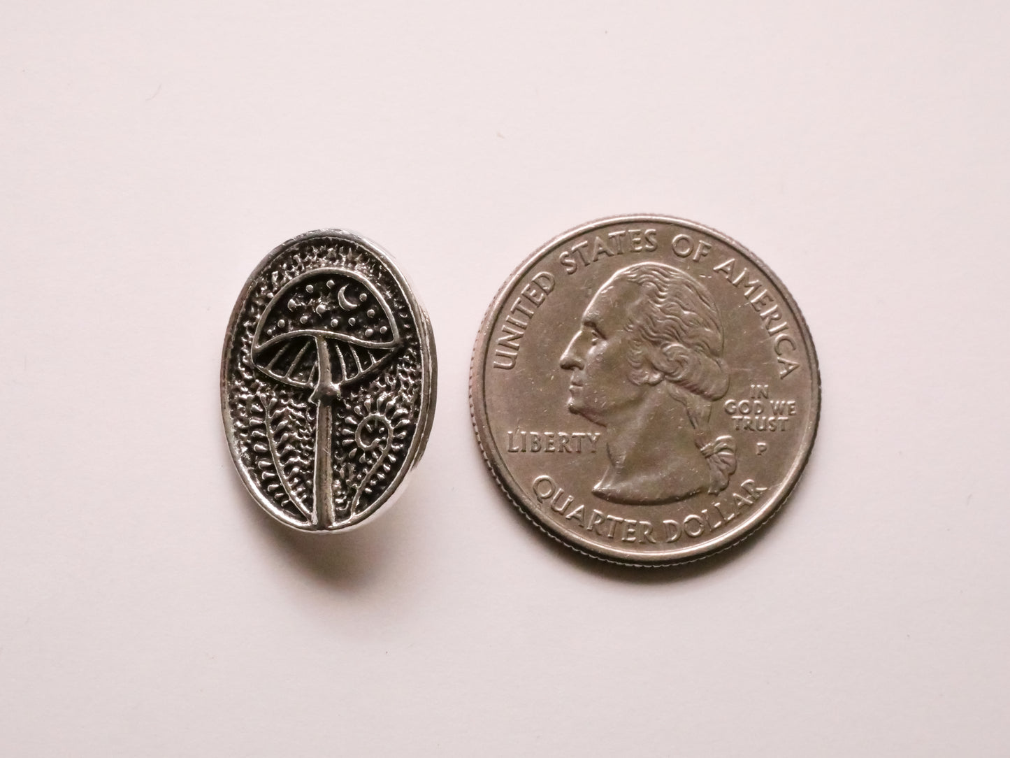 Mushroom Moon Oval Silver Metal Button 15x20mm