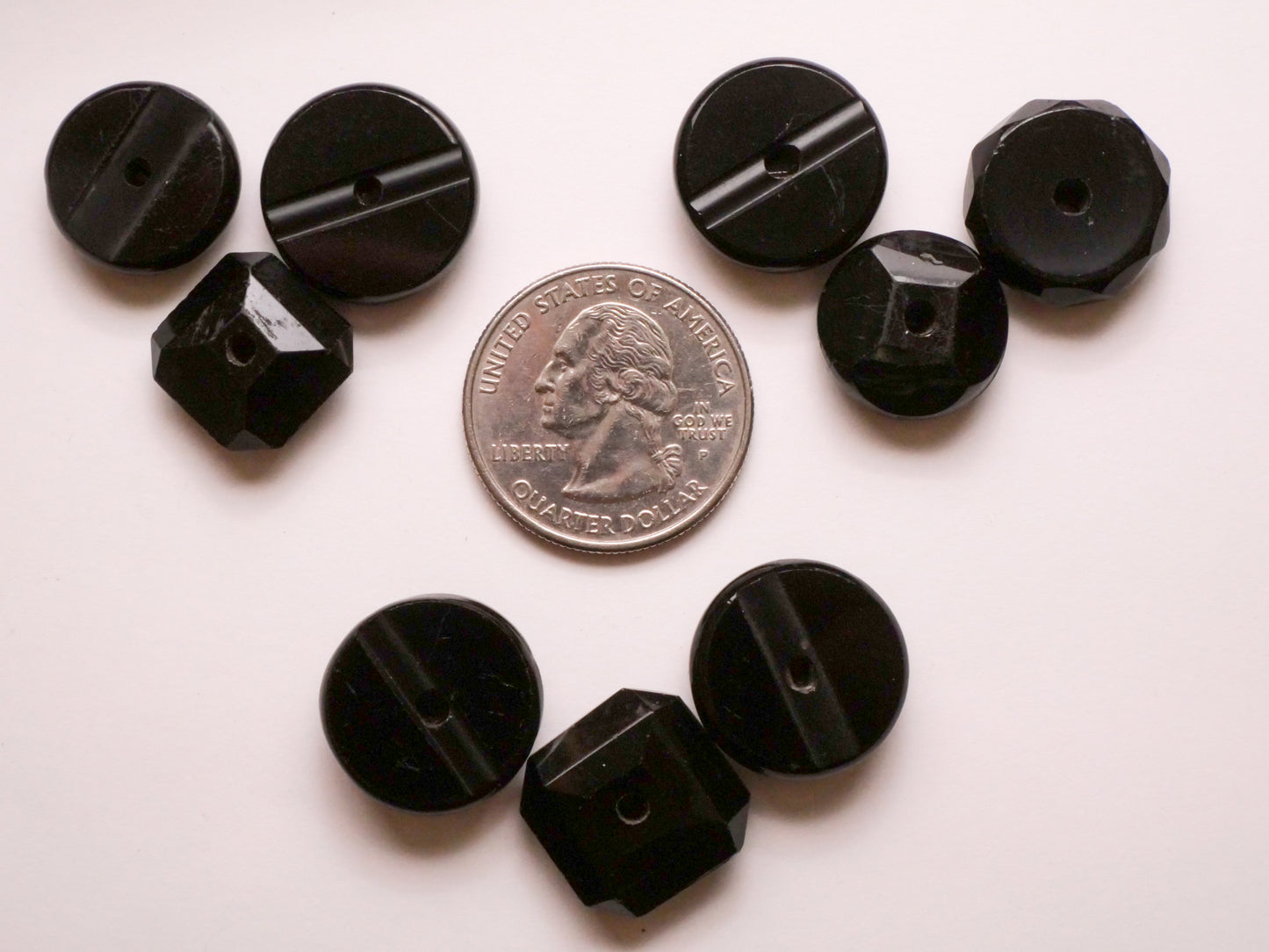 Whistle Black Glass Antique Set of Three Buttons Various 14-18mm