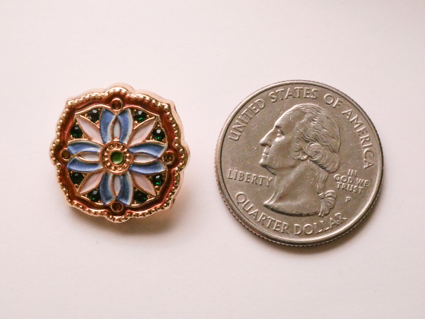 Flower Enamel Green Rhinestone Metal Button 20mm