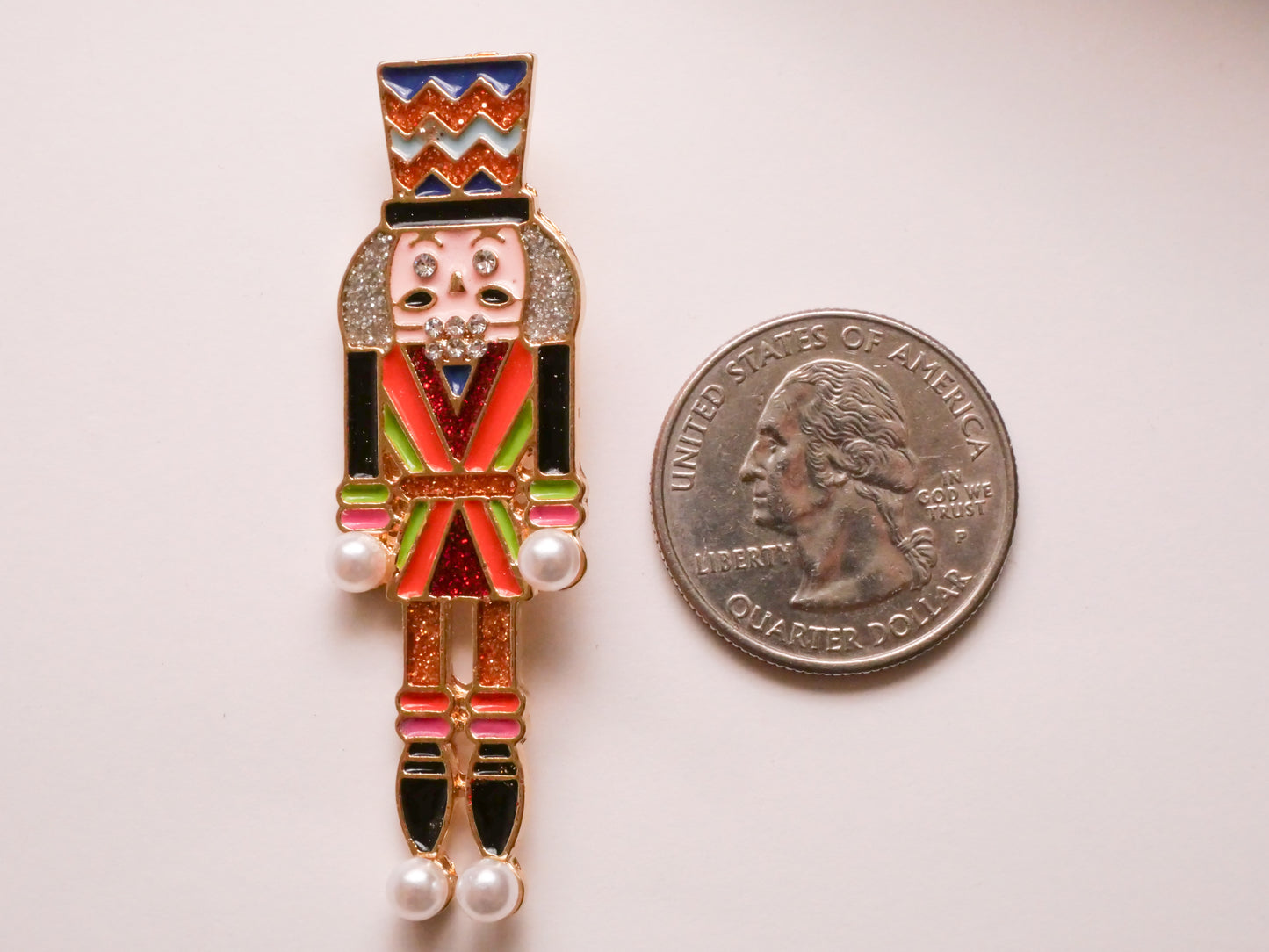 Nutcracker Colorful Enamel Rhinestone Pearl Metal Large Button 17x56mm