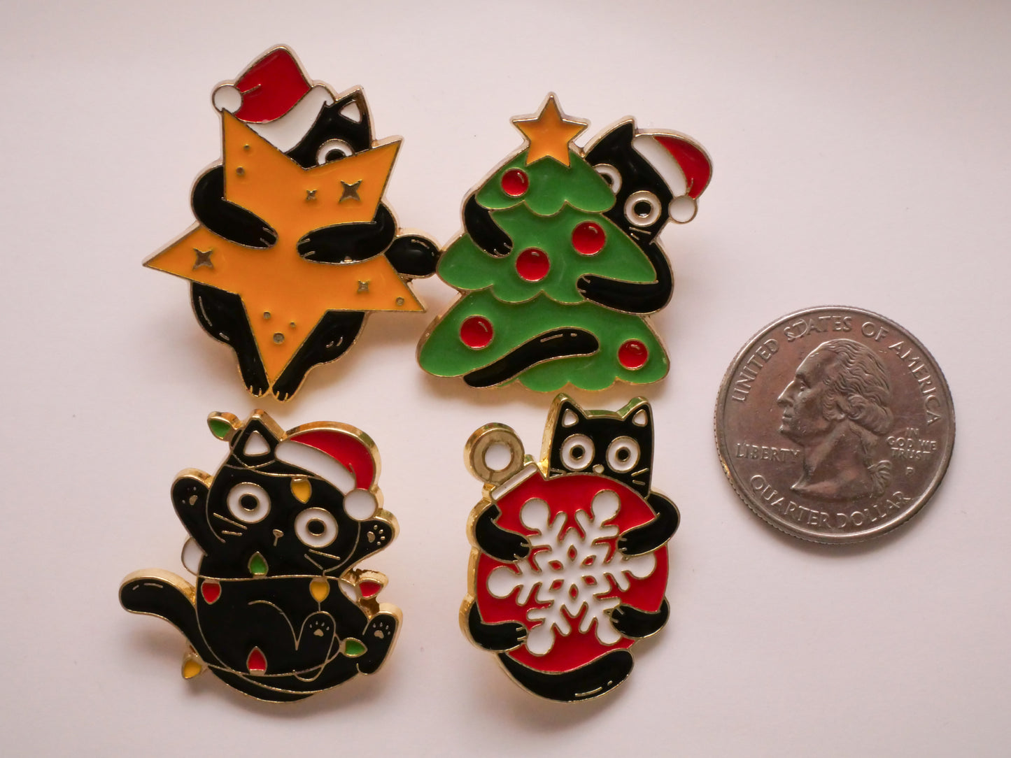 Cat Kitty Playful Christmas Enamel Metal Button Various 22-31mm