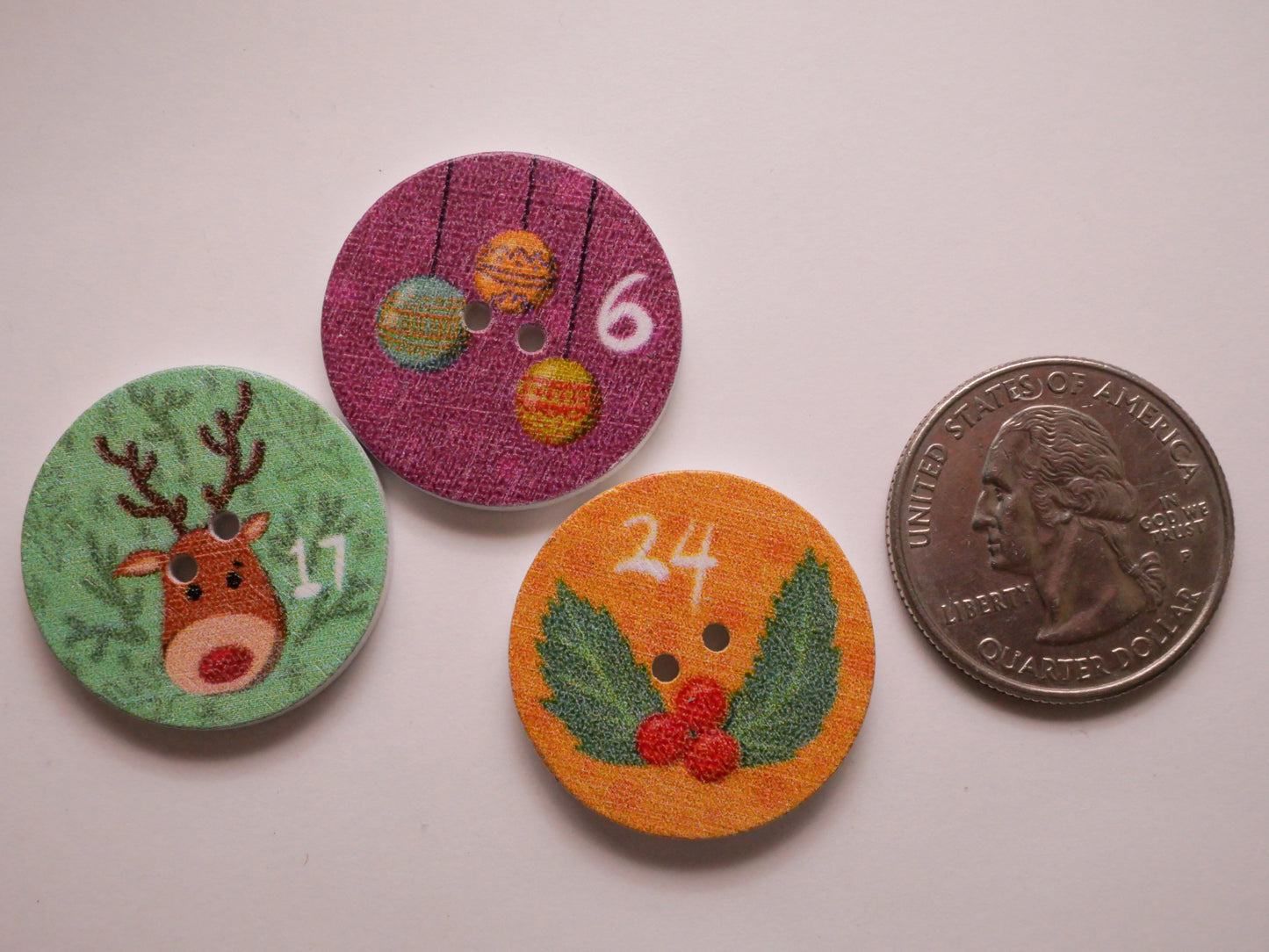 Advent Calendar Christmas Countdown Wood Set of Twenty-Five Buttons 25mm