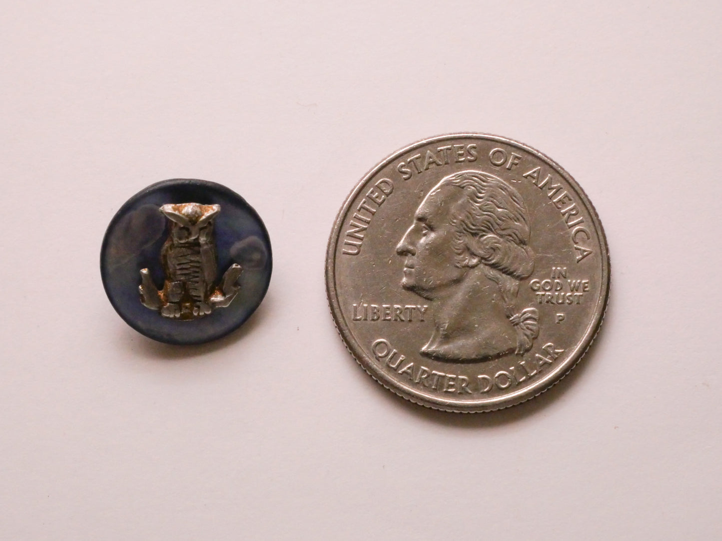 Owl Branch Blue Mother of Pearl Shell Metal Button 15mm