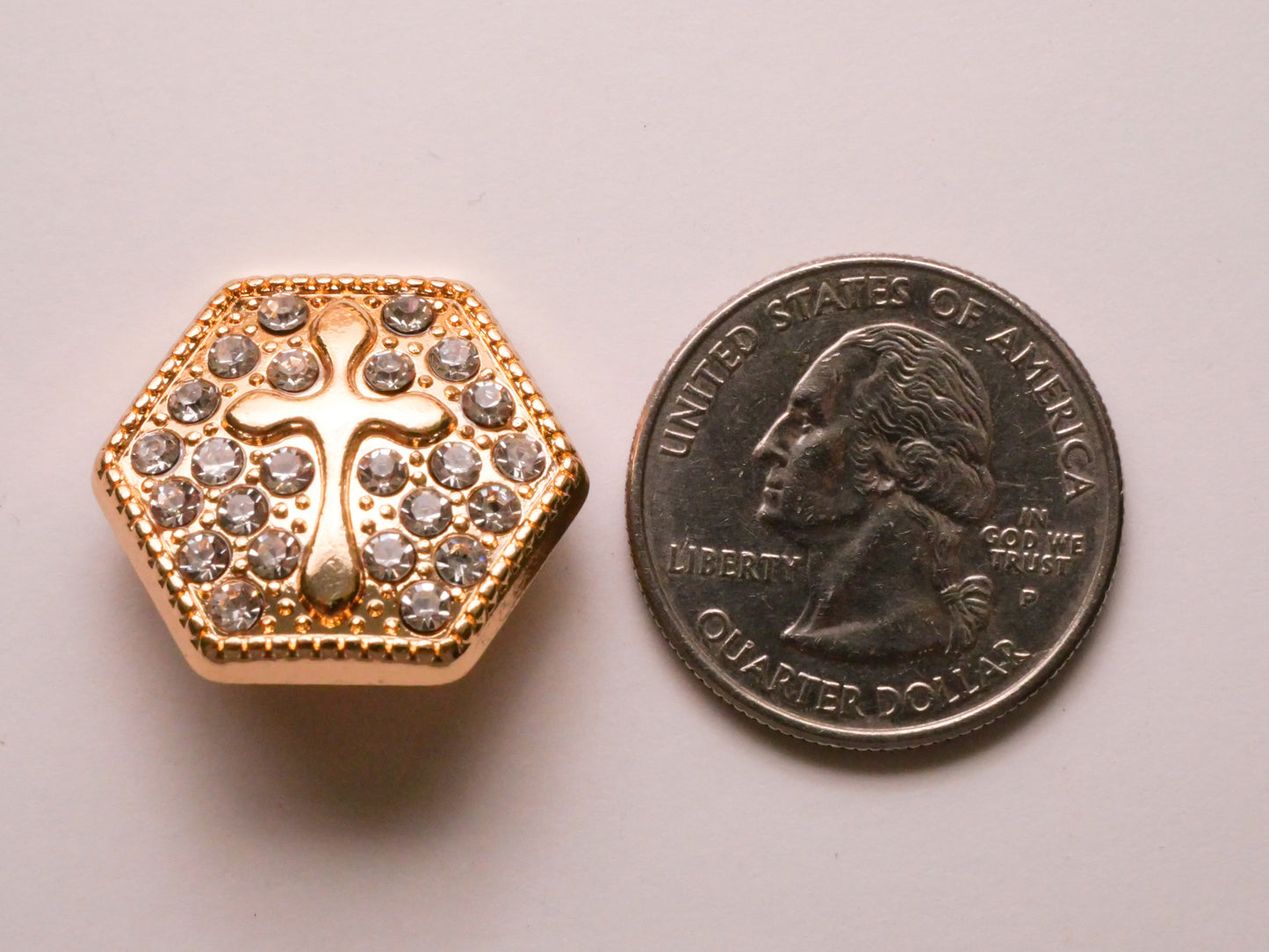 Cross Religious Rhinestone Gold Metal Button 21x24mm