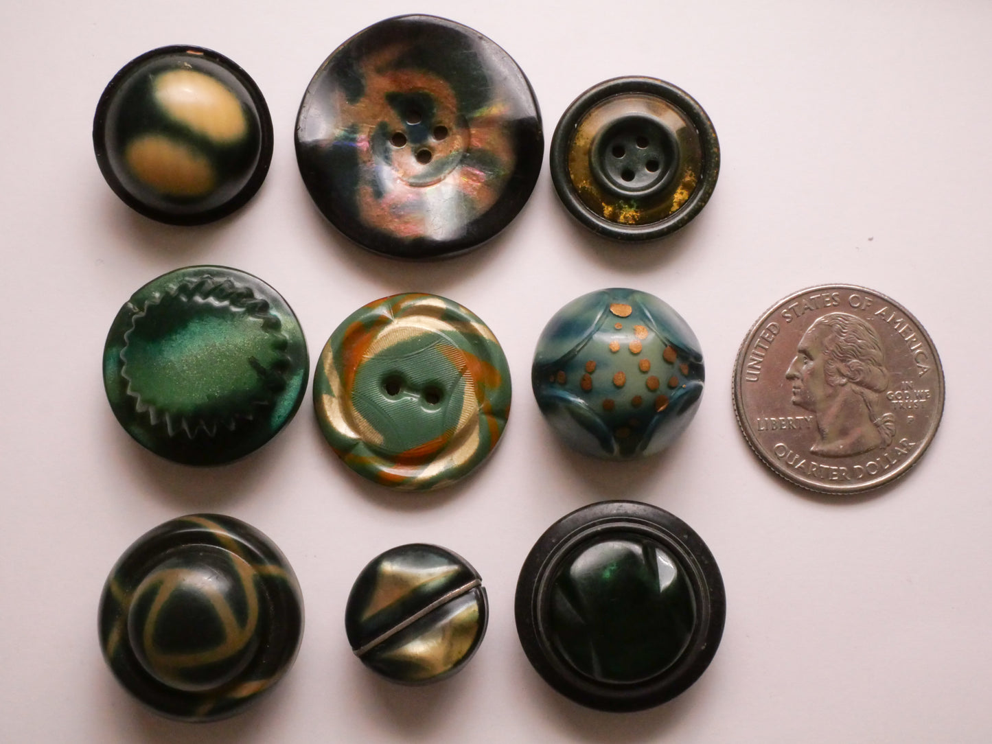 Peacock Blue-Green Celluloid Early Plastic Button Various 15-29mm