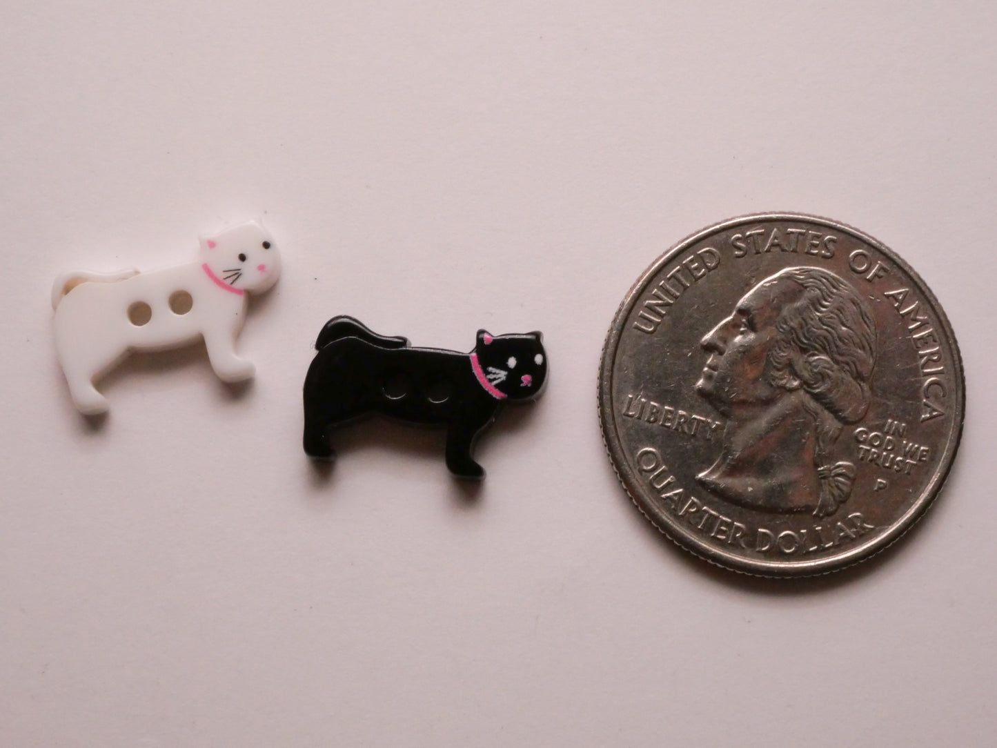 Cat Kitty Pink Collar White Black Pair of Buttons Various 10x16mm