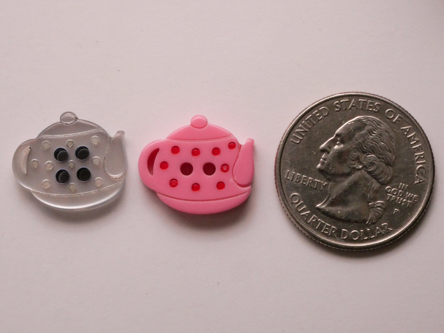 Teapot Polka Dot Plastic Pair of Buttons Various 15x18mm