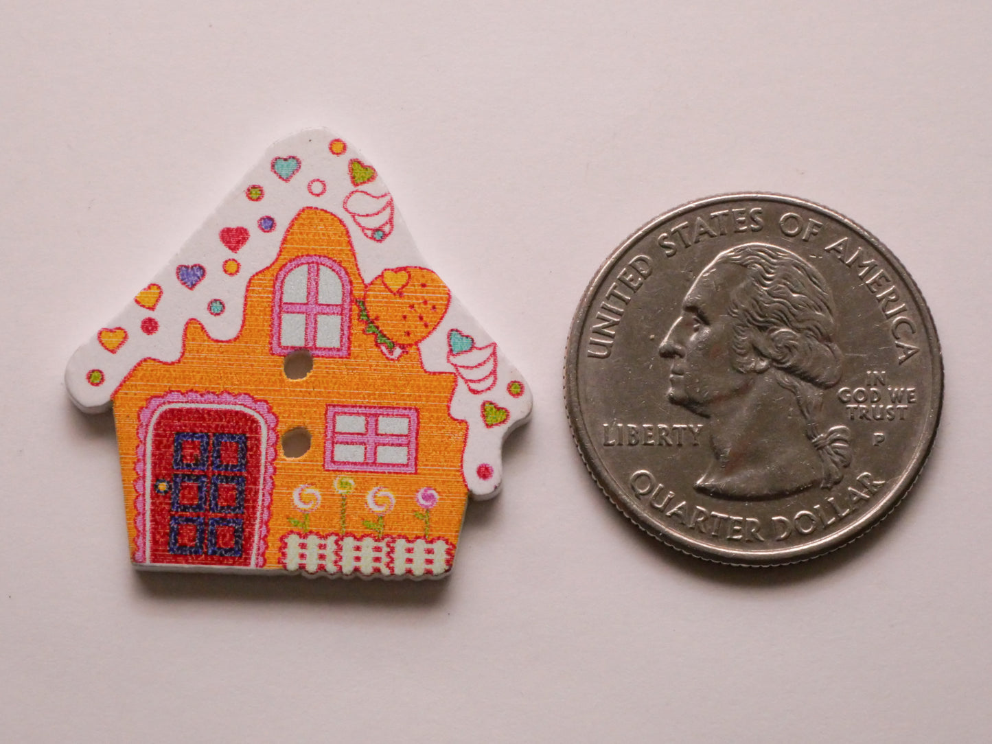 Gingerbread House Frosted Roof Wood Set of Ten Buttons 29x30mm