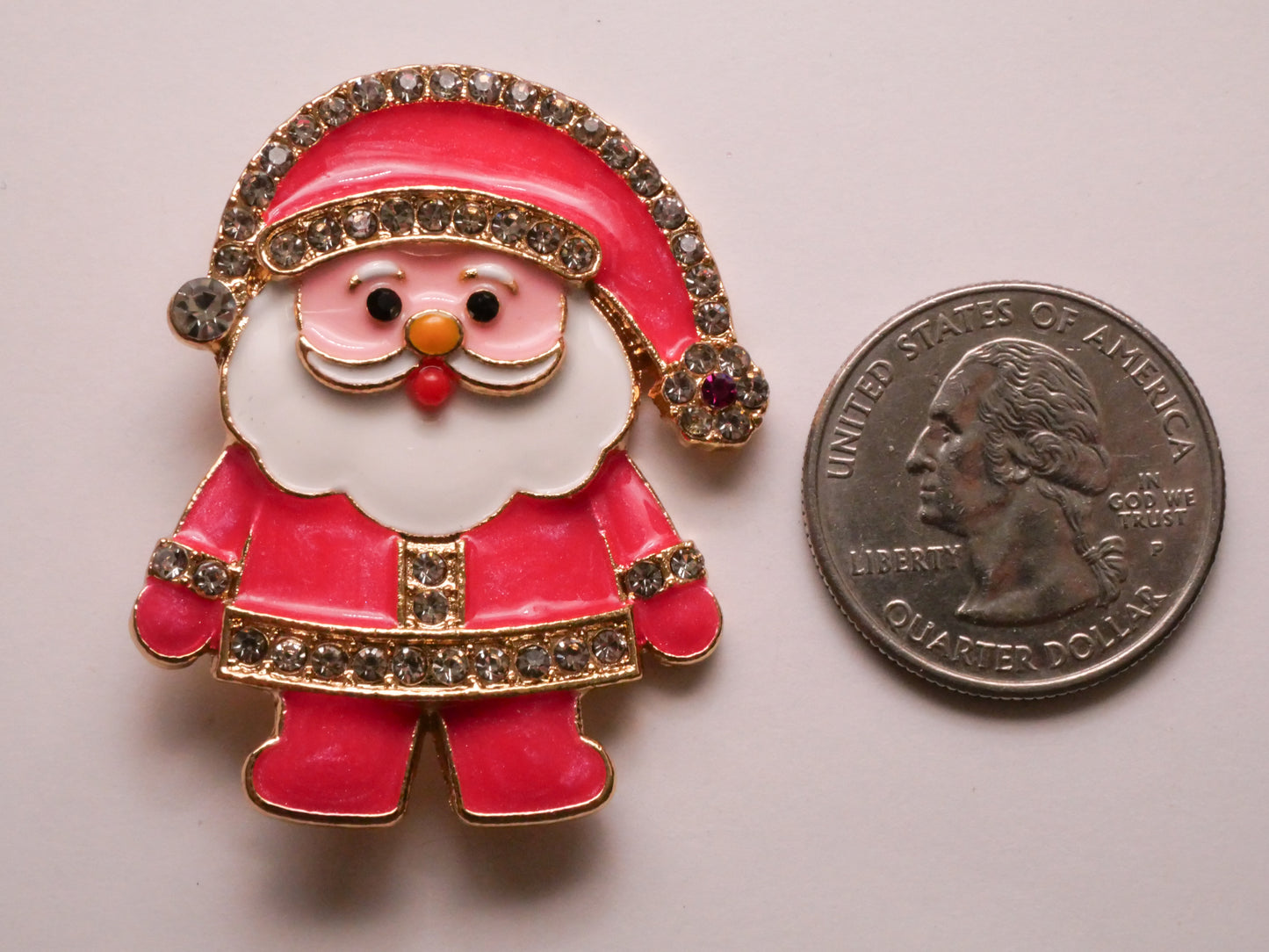 Santa Pink Enamel Rhinestone Large Metal Button 44x46mm