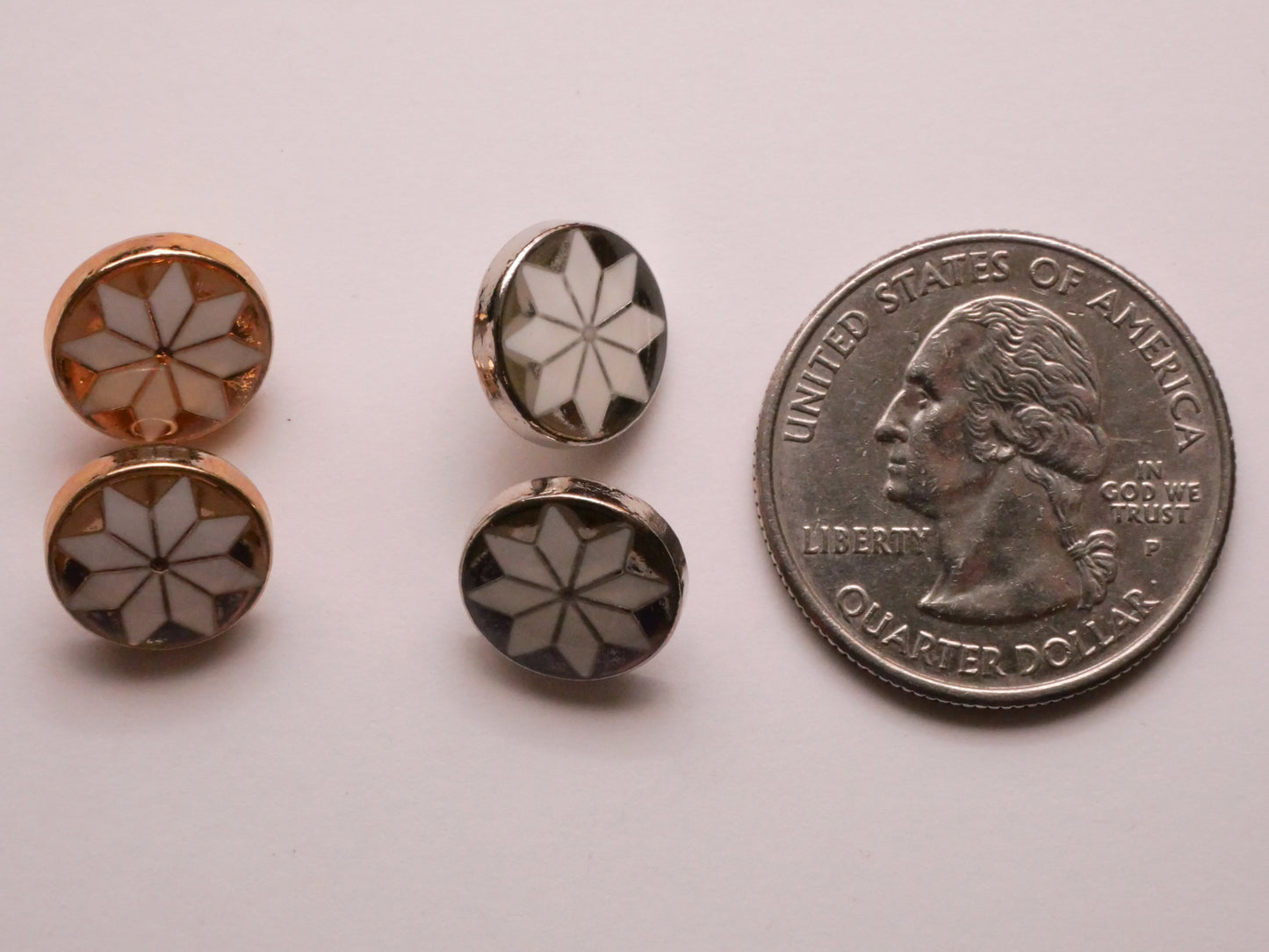 Snowflake Nordic Gold or Silver Metal Pair of Buttons 11mm