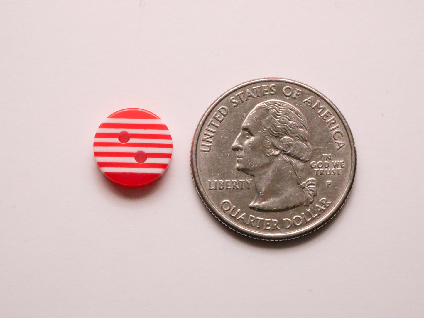 Candy Cane Red White Stripe Sew-Thru Plastic Set of Ten Buttons 11mm