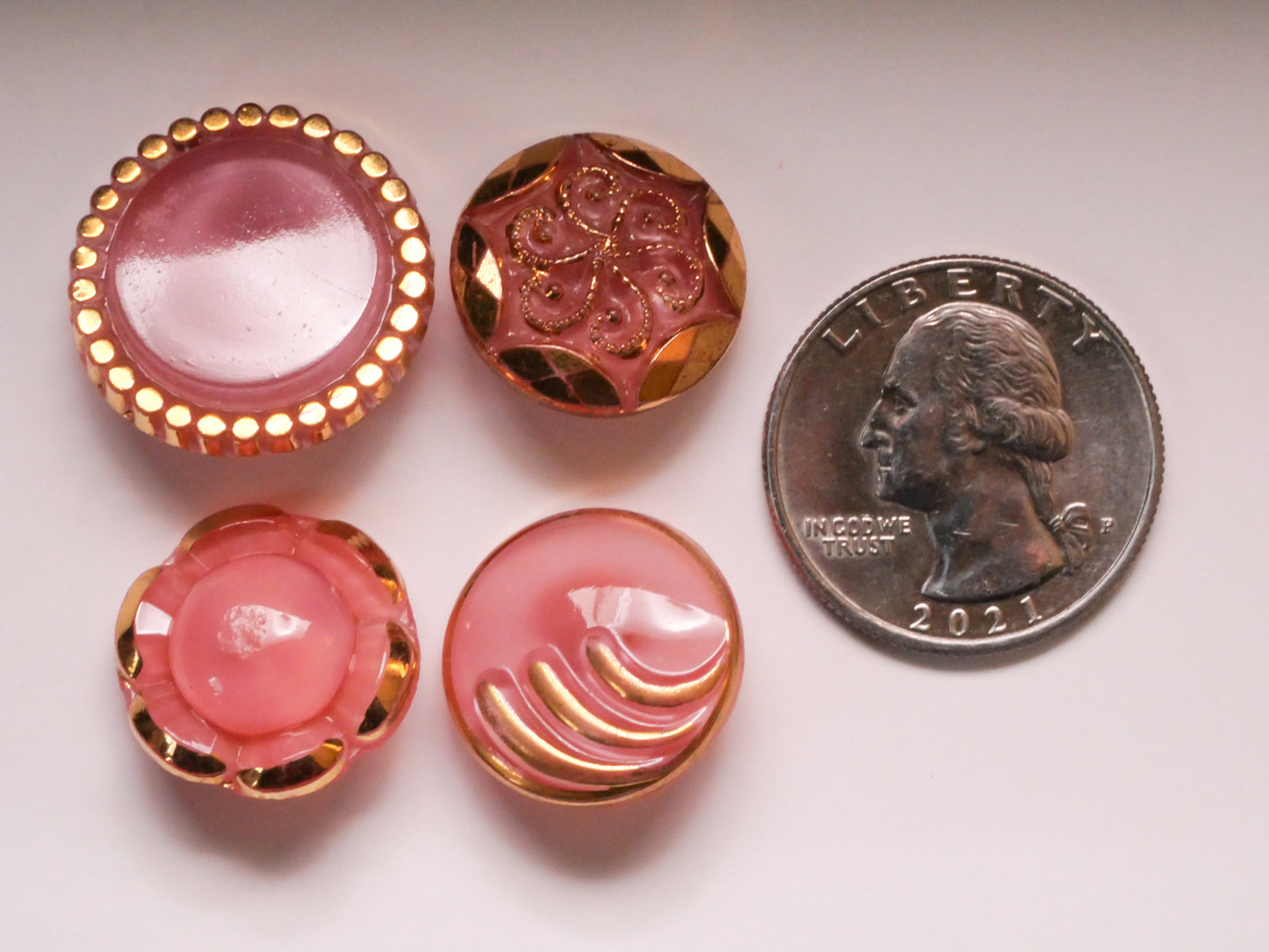 Pink Gold Accent Vintage Glass Button Various 18-22mm
