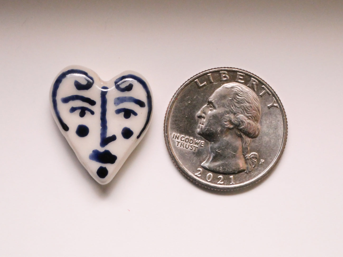 Heart Face Hand-Painted Ceramic Bead 20x22mm