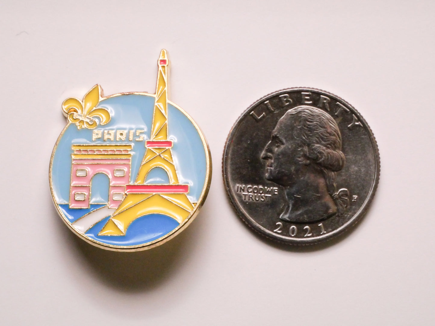 Paris France Arc de Triomphe Eiffel Tower Fleur de Lis Enamel Metal Button 25x32mm